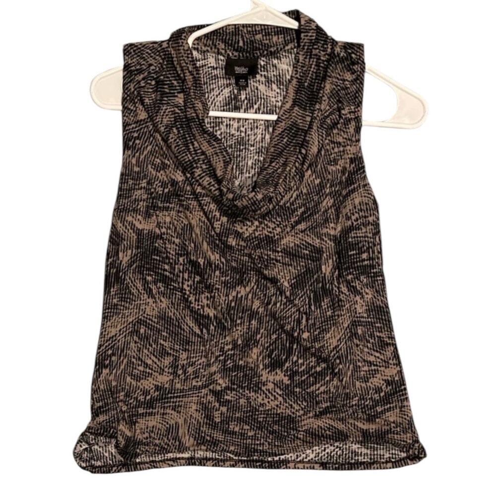 Wassio Black and Beige Scoop Neck Sleeveless Blouse